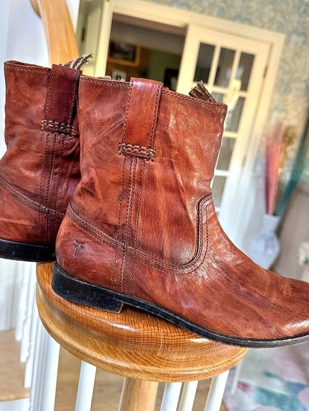 Frye Boots Anna Shortie Booties Brown Leather Zip Ankle Women’s Sz US 10 3471055
